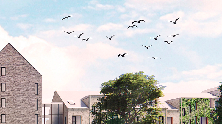 Illustration av "cykelkvarteret" som Kalmarhem vill bygga i Funkabo. Illustration: Tengboms.