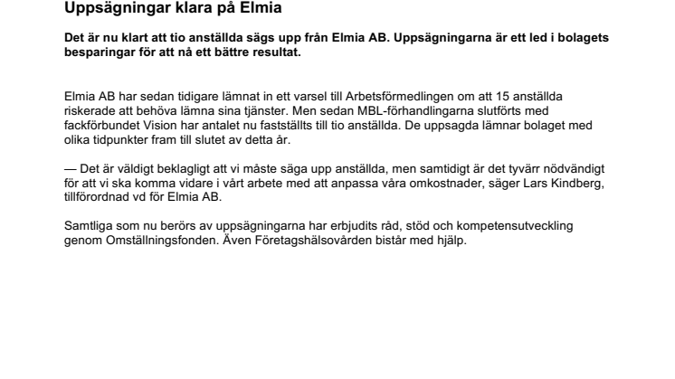 ​Uppsägningar klara på Elmia