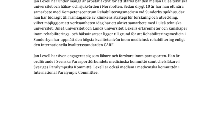 Nomineringstext - Jan Lexell