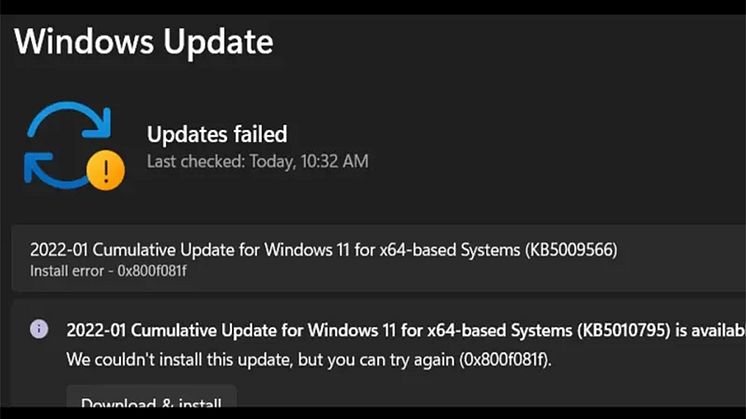 errore di installazione 0x800f081f