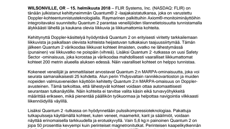 Raymarine: FLIR julkistaa Doppler-teknologialla varustetun Raymarine Quantum 2 CHIRP -tutkan 