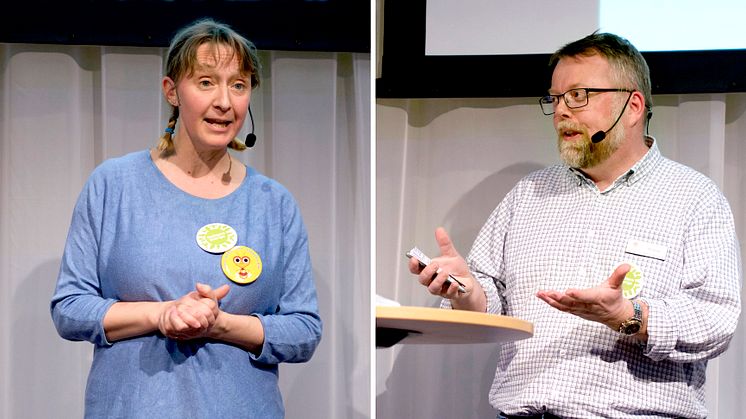 Lotta Fabricius Kristiansen från Svenska Bin och Per Erixon från Uppsala linneanska trädgårdar. Foto: Anna Lind Lewin.