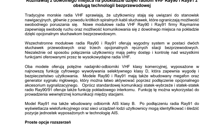 Raymarine: Rozmawiaj z dowolnego miejsca na podkładzie dzięki radiom VHF Ray90 i Ray91 z obsługą technologii bezprzewodowej