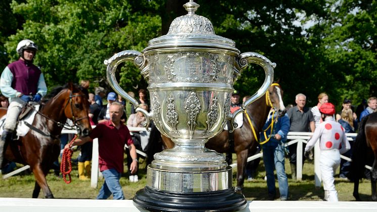 Det pampiga vandringspriset, en silverpjäs på 7,2 kilo,   i Grand National vilket är skänkt av Mrs Mirabel Topham
