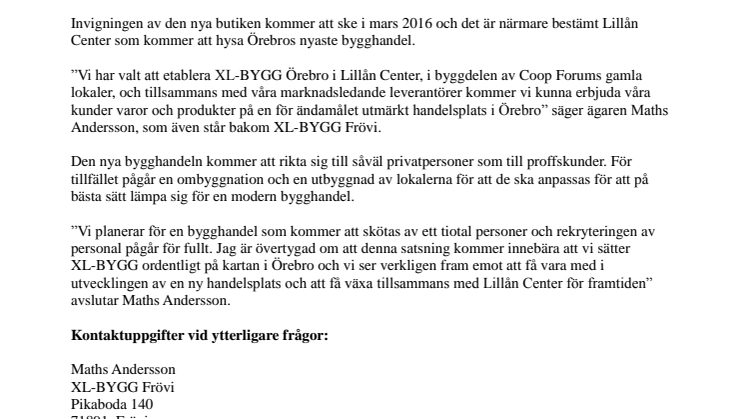 XL-BYGG öppnar ny bygghandel i Örebro 4 april 2016