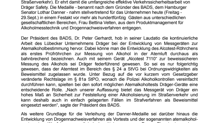 Danner-Medaille in Gold für Forschung von Dräger Safety