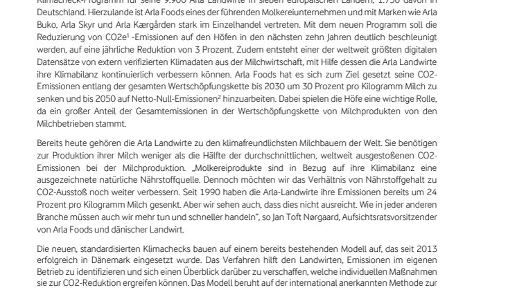 Ein Meilenstein auf dem Weg zur Klimaneutralität: Arla Foods startet europaweites Klimacheck-Programm für seine Milchbetriebe