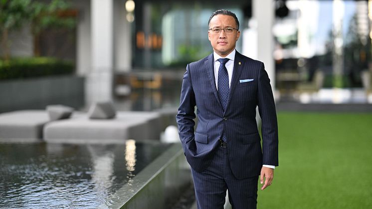 General Manager Jason Leung is seen at the Garden Terrace Lawn, Level 11, at Pan Pacific Orchard.