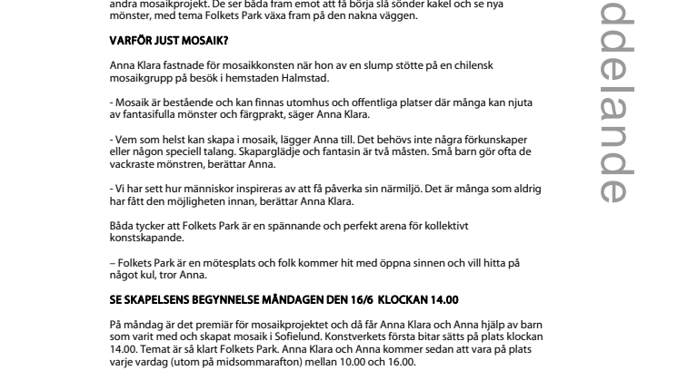 Nytt konstverk vid lekplatsen i Folkets Park