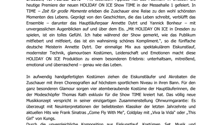 HOLIDAY ON ICE feiert das Leben: Premiere der Show TIME in Dresden