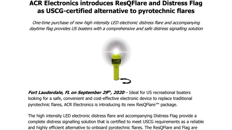 ACR Electronics Introduces ResQFlare and Distress Flag