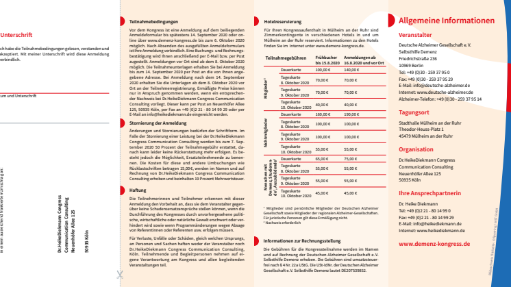 Flyer zum 11. Kongress der Deutschen Alzheimer Gesellschaft 2020