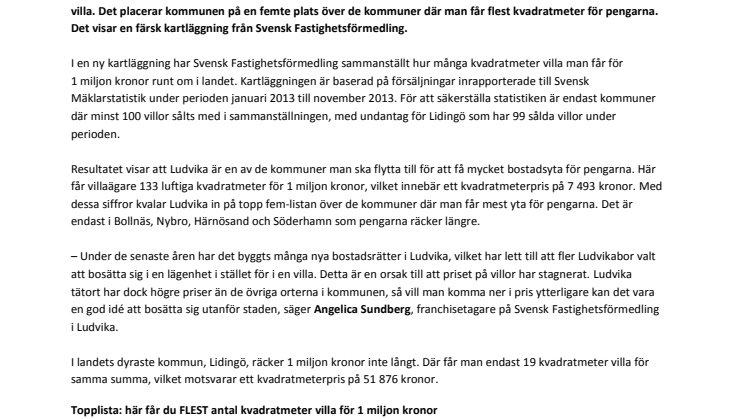 1 miljon kronor ger 133 kvadratmeter villa i Ludvika – eller 19 kvadratmeter på Lidingö
