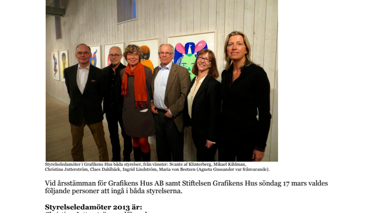 Fyra nya styrelseledamöter för Grafikens Hus AB och Stiftelse