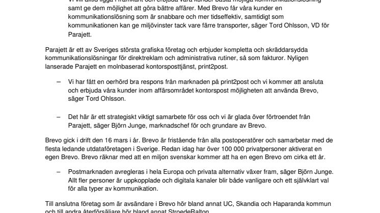 Parajett i samarbete med Brevo om digitala fönsterkuvert