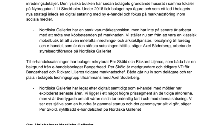Nordiska Galleriet rekryterar e-handelsteam för digital satsning