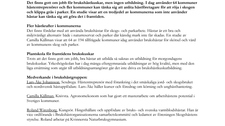 Renässans för brukshästar - speed dating den 2 juni