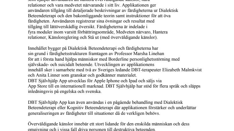 Psykoterapeutiskt verktyg för självhjälp baserad på Dialektisk Beteendeterapi
