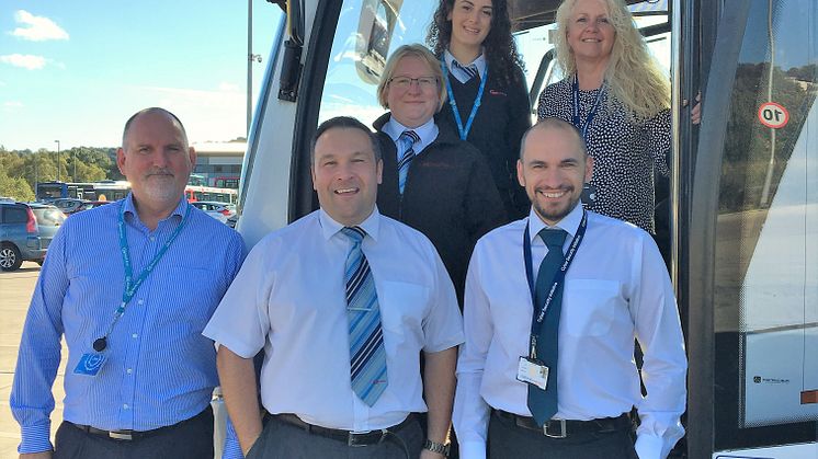 Back L-R: Rachael Hall from Go North East with Audrey O’Connor, National Express. Tracy Hannington, Go North East. Front L-R: Keith Robertson and Nathan Carr from Go North East with Nick Badham, National Express
