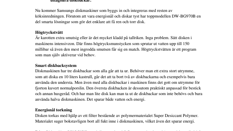 Smart och flexibel: Högtryck i Samsungs inbyggda diskmaskin