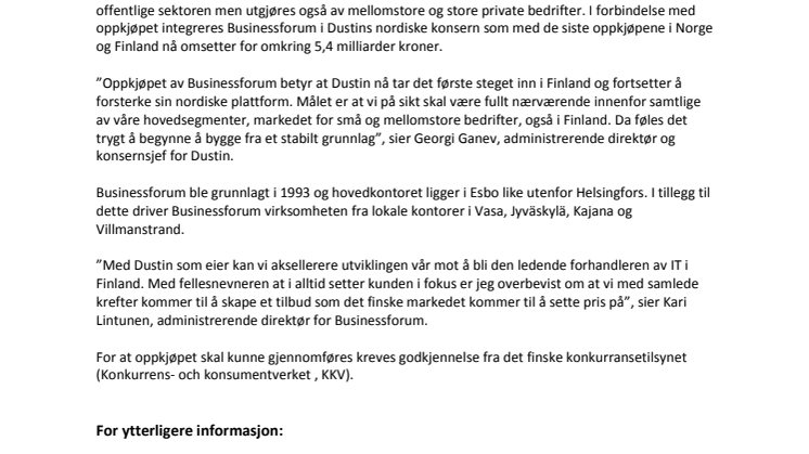 Dustin kjøper opp den finske IT-forhandleren Businessforum