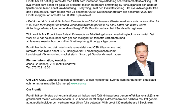 Frontit tecknar flerårigt ramavtal med CSN