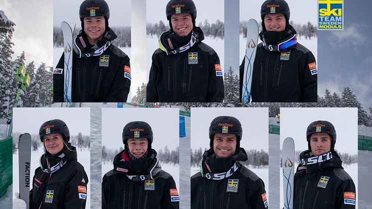 Laget som kommer tävla i Ruka. Walter, Rasmus, Oskar, My, Albin, Felix och Ludvig. Foto: Erik Danielsson