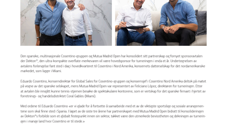 Dekton® Fornyer partnerskapet sitt med Mutua Madrid Open