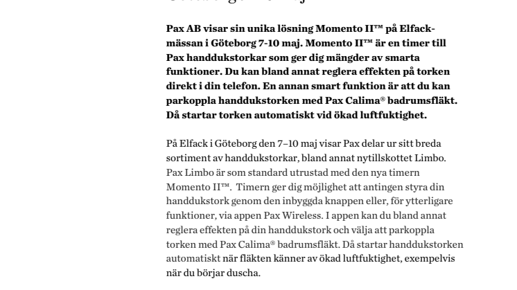 Se Pax unika lösning på Elfack i Göteborg 7–10 maj