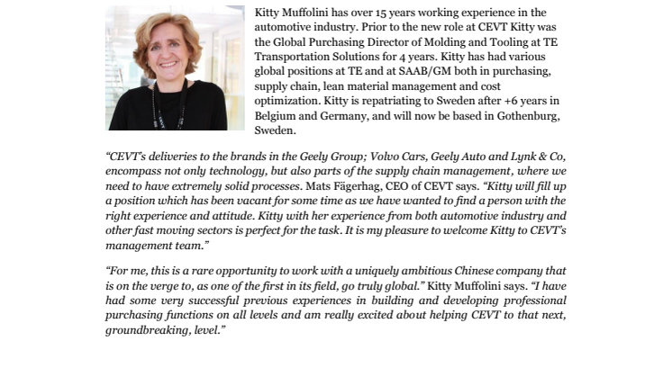 Sweden’s fastest growing automotive developer gets new Senior Vice President Purchasing