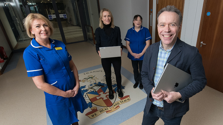 Pictured l-r, Heart Transplant Co-ordinator Kirstie Wallace; Newcastle Hospitals Charity Director Teri Bayliss; Heart Transplant Co-ordinator Hazel Muse Associate; and Professor Jamie Steane, of Northumbria University’s School of Design.