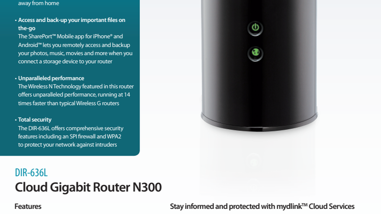 Produktblad, Cloud Gigabit Router N300 (DIR-636L) 