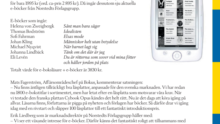 Bokus och Norstedts introducerar läsplatta med e-böcker