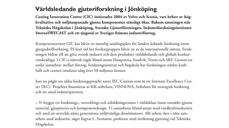 Världsledande gjuteriforskning i Jönköping