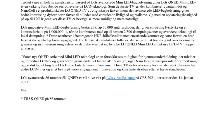 LG præsenterer virksomhedens første QNED Mini LED TV på det virtuelle CES 2021