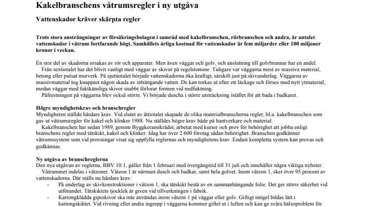 Kakelbranschens våtrumsregler i ny utgåva