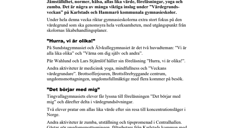Pressinbjudan: Värdegrundsvecka på gymnasieskolorna