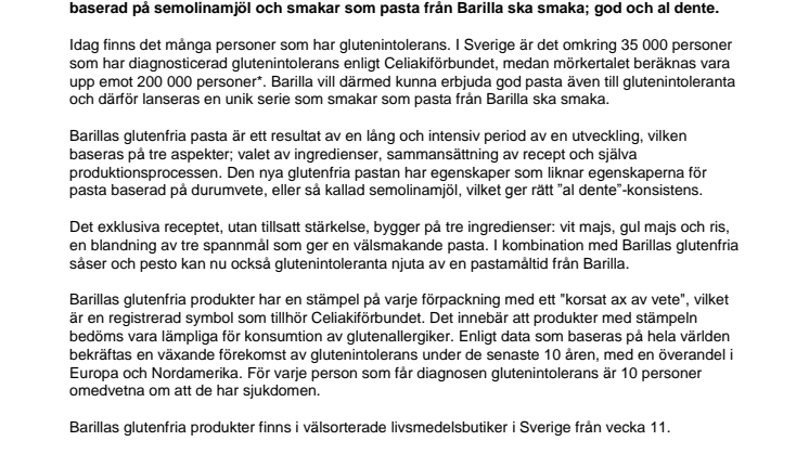 Glutenfri pasta som smakar som pasta från Barilla ska smaka