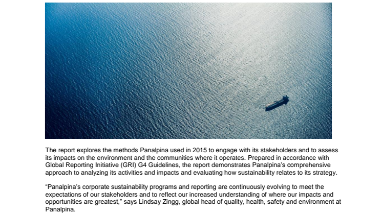 Panalpina reports on sustainability progress during 2015