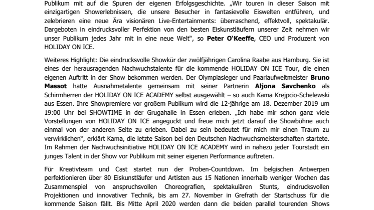 HOLIDAY ON ICE feiert Saisoneröffnung: spektakuläre Performances aus Produktion SHOWTIME