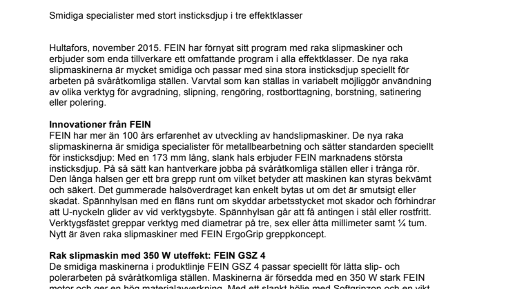 Nya raka slipmaskiner från FEIN