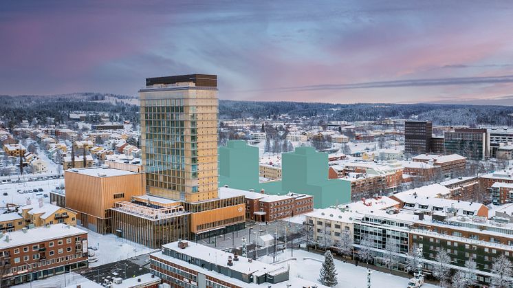 HSB brf Polaris byggs i centrala Skellefteå, granne med Sara kulturhus och med Torget.
