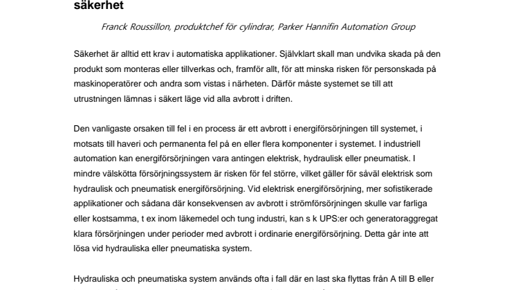 Pneumatiska cylindrar med kolvstångslåsning ger möjlighet till stopp av rörelsen i industriella applikationer för bättre systemsäkerhet
