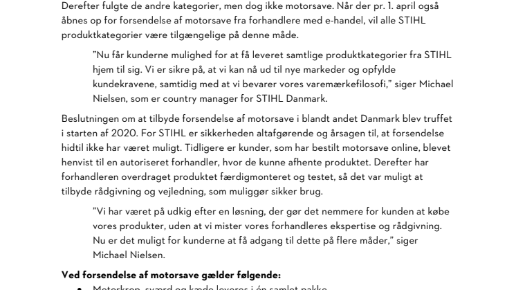 STIHL introducerer forsendelse af motorsave