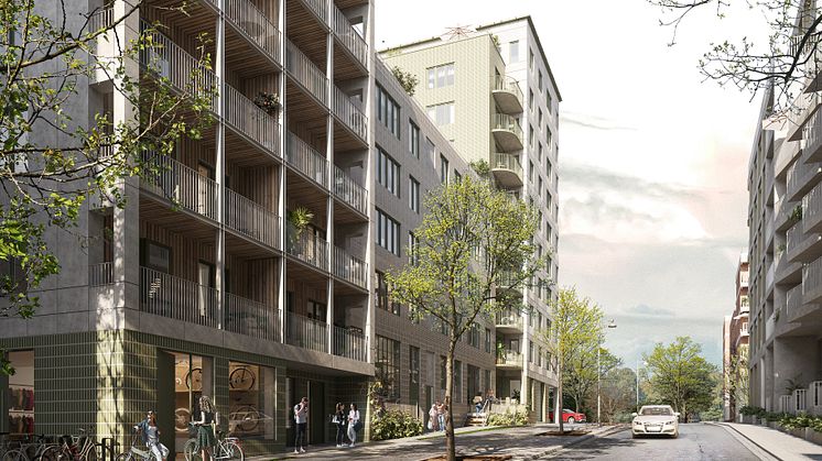 FOJAB och Einar Mattsson utvecklar tillsammans ett hyreskvarter i Slakthusområdet i Stockholm. Illustration: FOJAB 