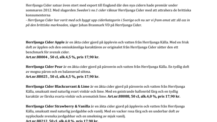 Herrljunga Cider lanserar efterlängtade nyheter