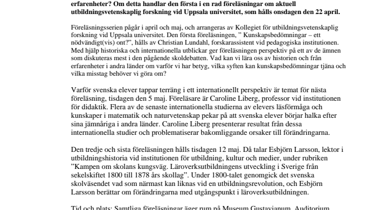 Aktuell forskning om skolan presenteras i föreläsningsserie