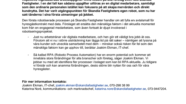 Skandia Fastigheter välkomnar digital medarbetare i gänget