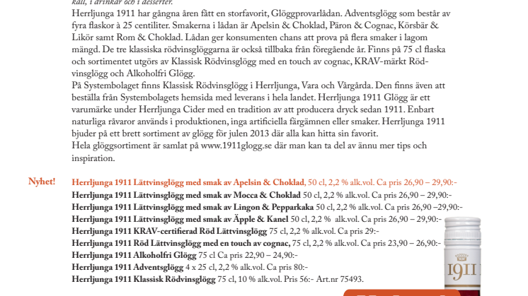 Årets glöggsortiment från Herrljunga 1911 Glögg