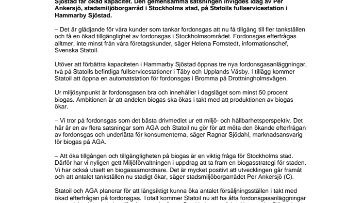 Statoil bygger ut fordonsgasnätet i Stockholm med tre nya tankställen